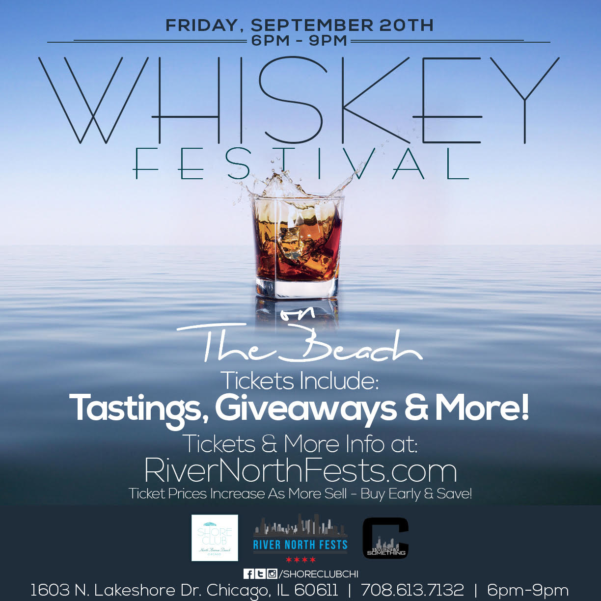 Whiskey Festival on the Beach Party - Tickets include whiskey tastings, giveaways & MORE! We will have a variety of different  whiskeys available for sampling!