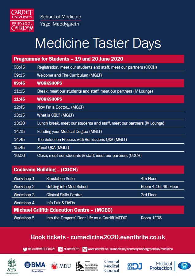 2020 Student Medicine Taster Day programme, English