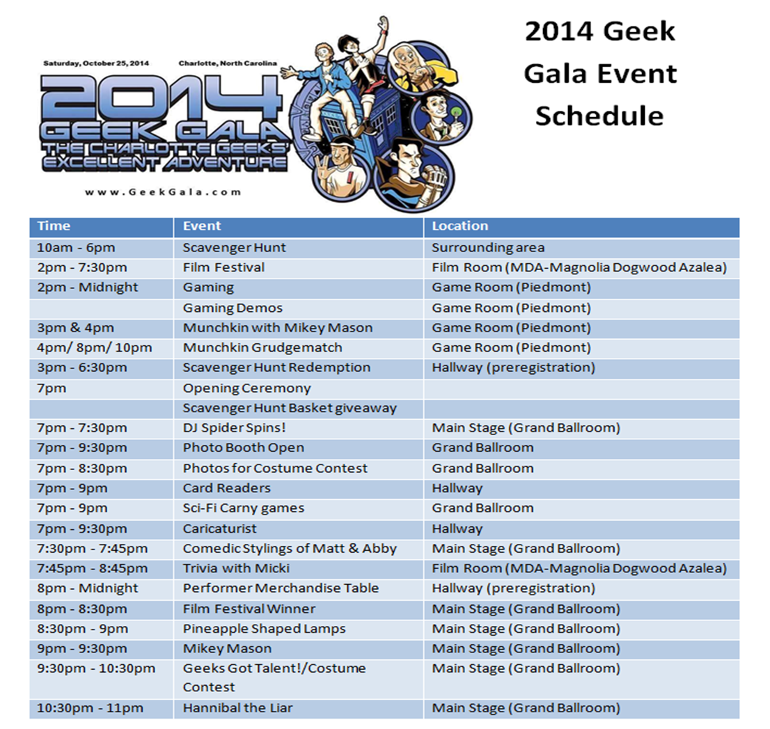 2014 Geek Gala Schedule