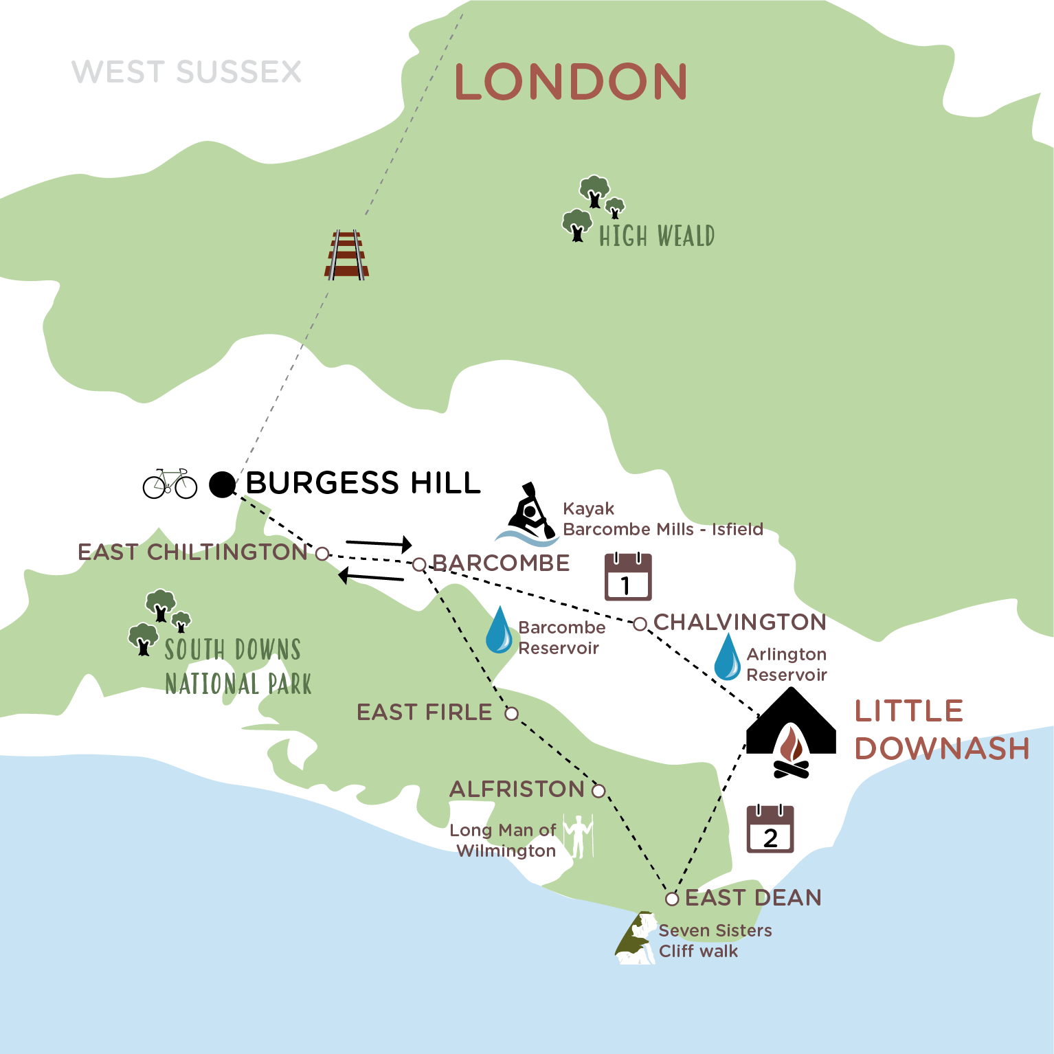 Escape the City to the Sussex Downs Map