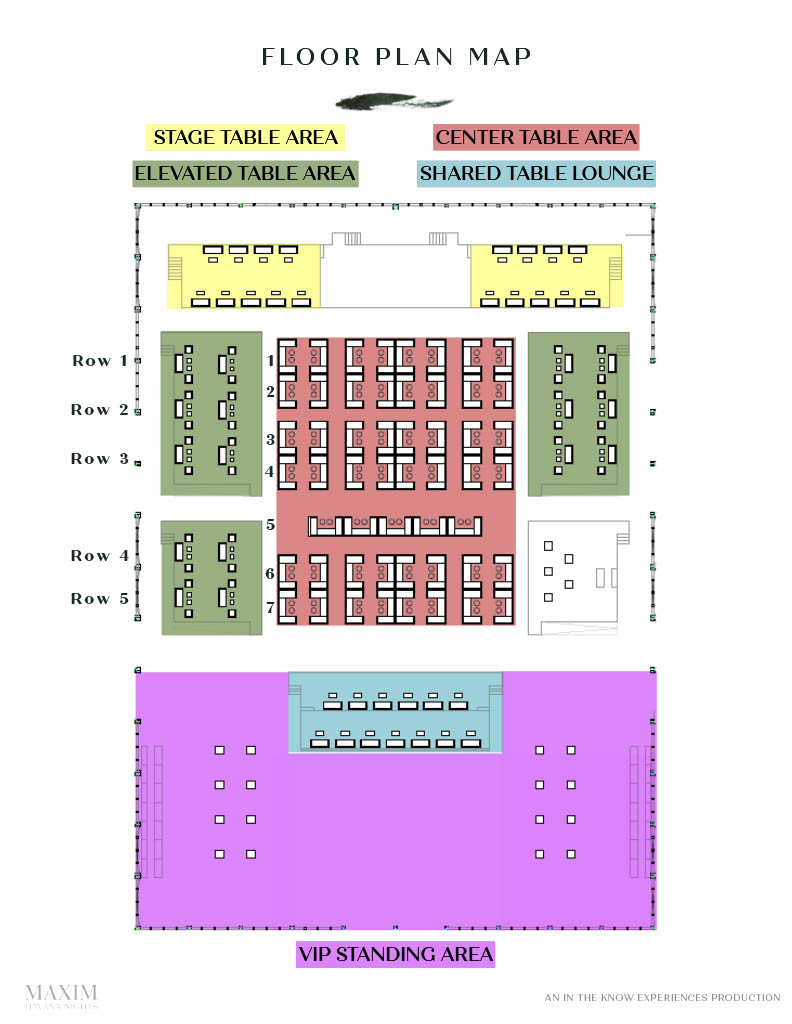 Maxim Super Bowl Party VIP Table Area Layout. Purchase Official Tickets and VIP Tables from VIPexclusives.com