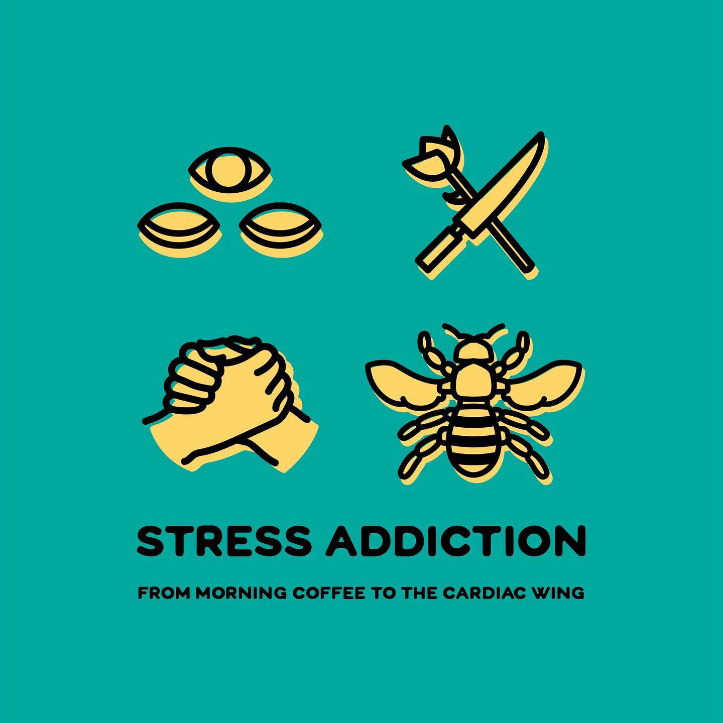 Stress Addiction talk promotional graphic with icons