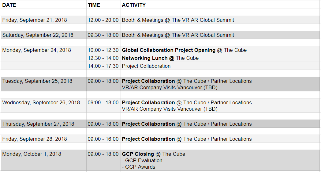 GCP Canada 2018 Tentative Schedule