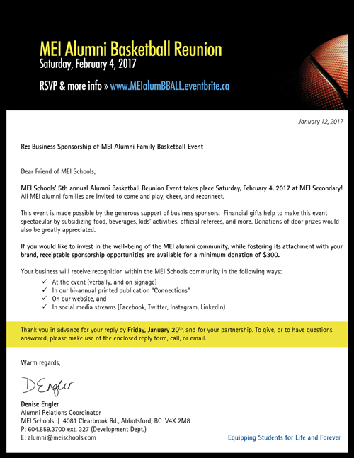 MEI Alumni Basketball 2017 Sponsorship