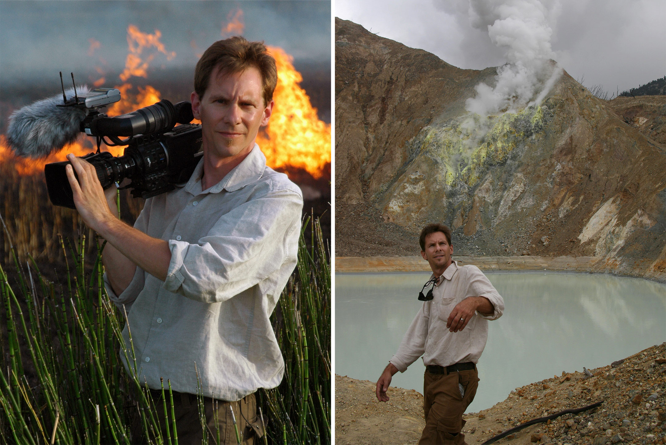 George Kourounis films a wildfire and at Papandayan.