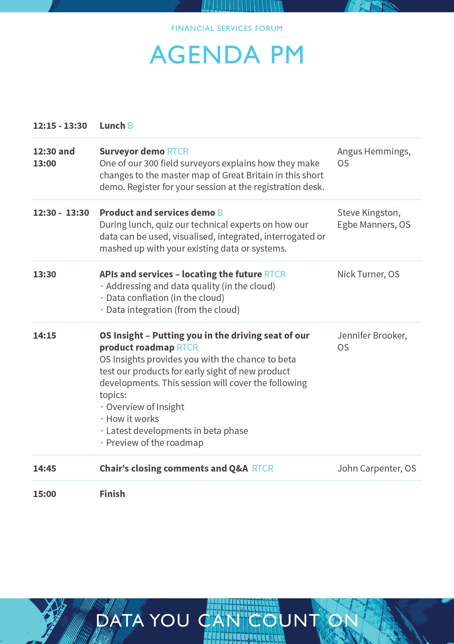 Financial Services Forum Afternoon Agenda