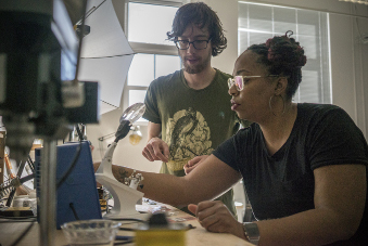 Jamica El and Logan Williams in the lab.