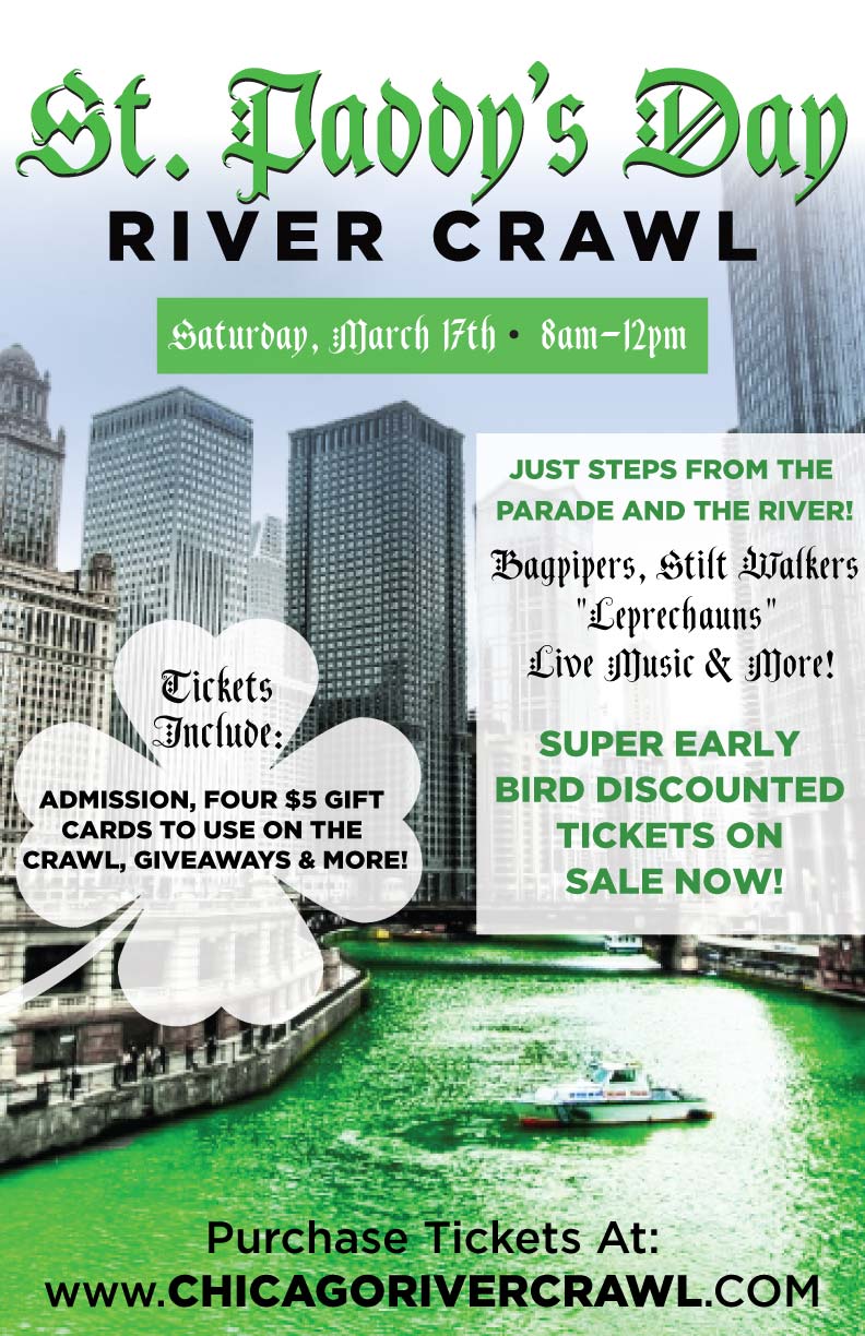St. Patrick's Day Bar Crawl Chicago - TICKETS INCLUDE: Complimentary Entry and $20 in Gift cards to use on the crawl! The river will be dyed at 10am and the parade begins at noon!