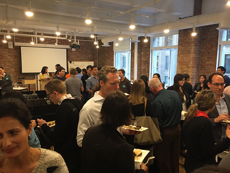 Attendees mingle at the last Columbia Demo Night