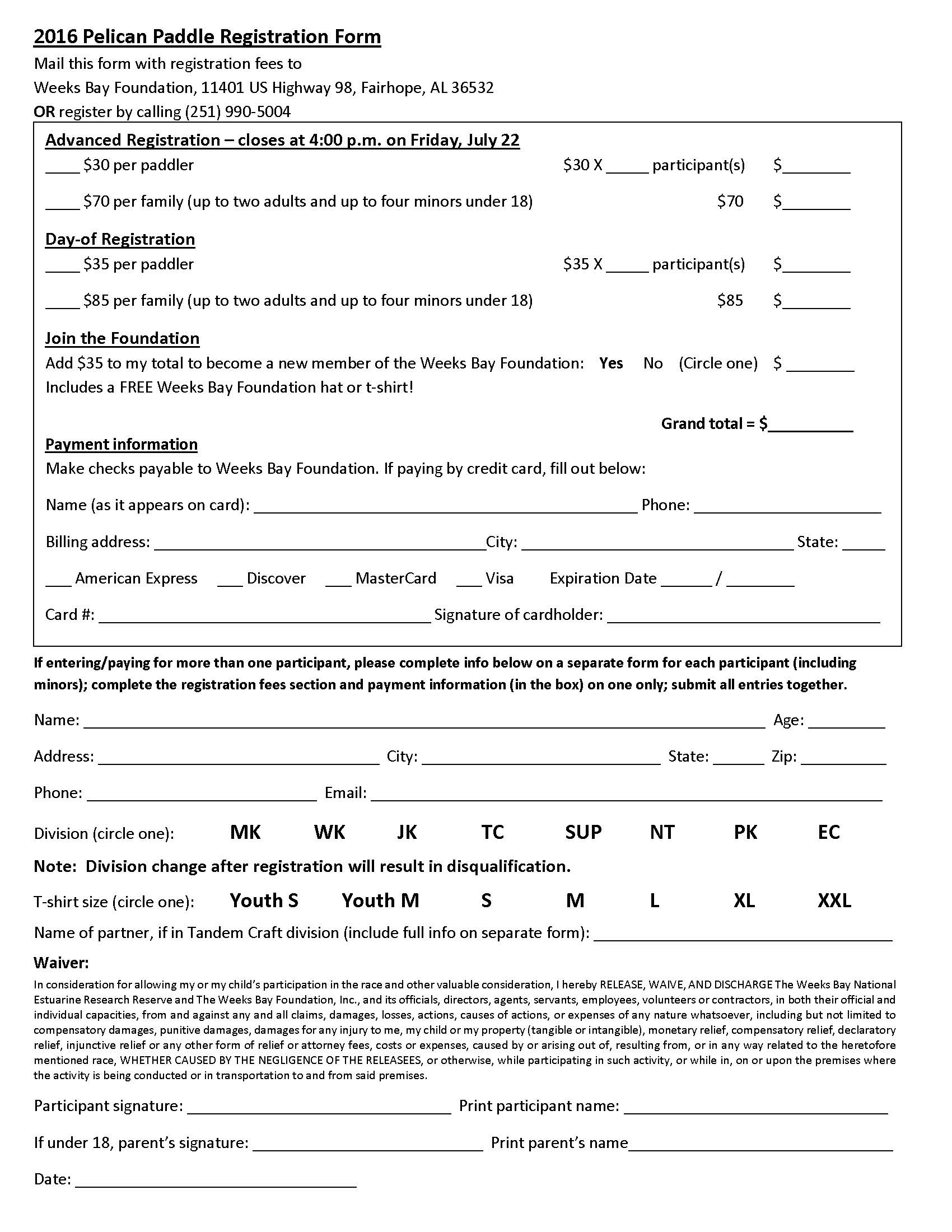 Pelican Paddle registration