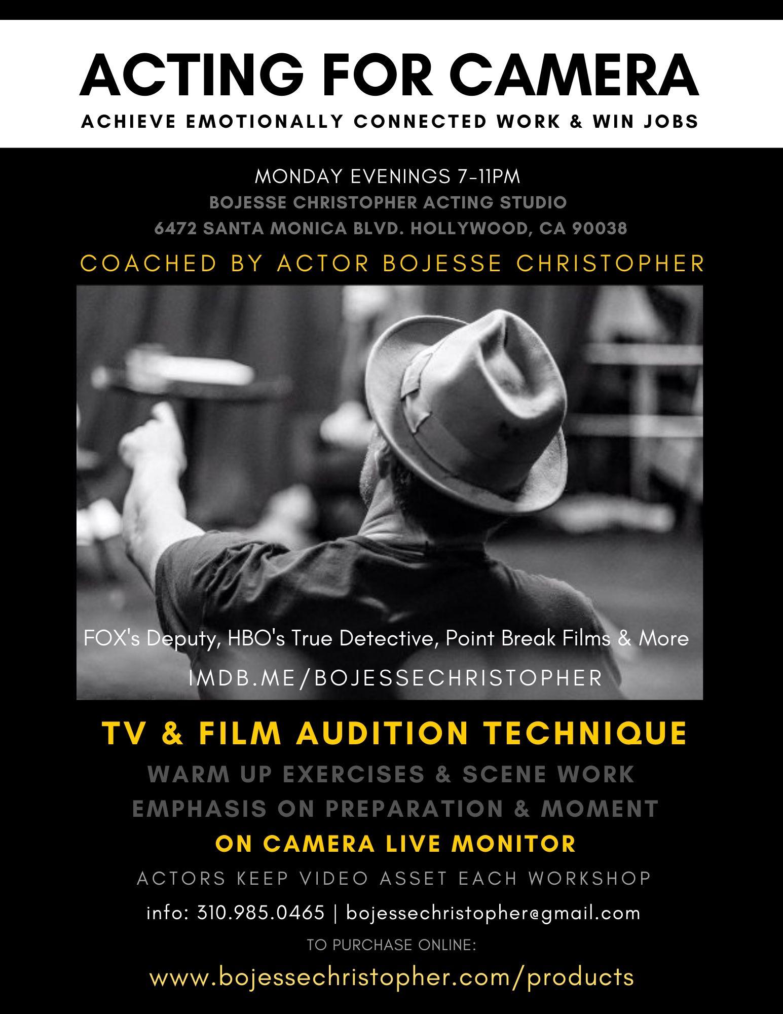 ACTING FOR CAMERA (TV/FILM AUDITION TECHNIQUE) LIVE ON ZOOM DURING COVID-19
