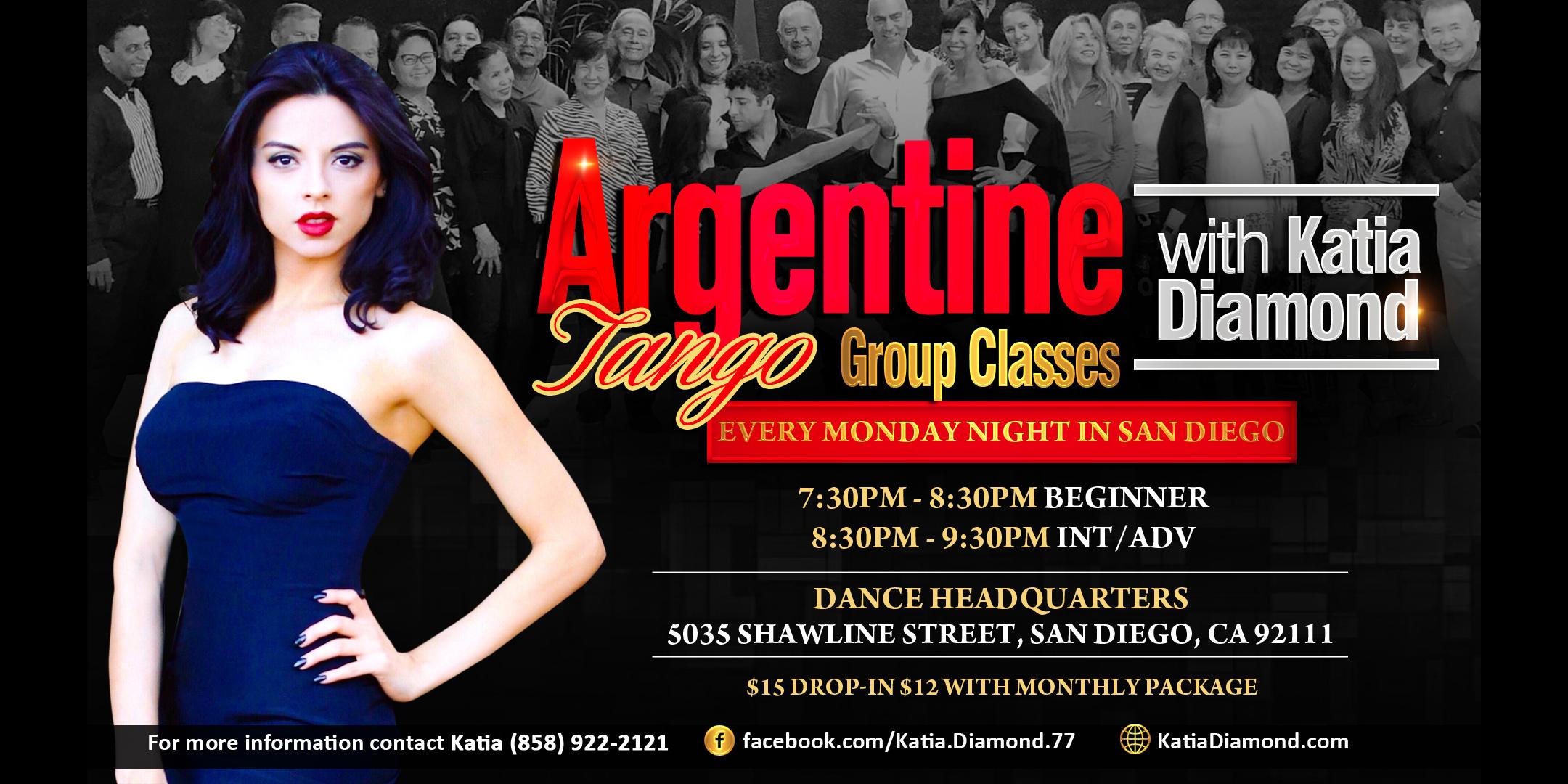 Argentine Tango Group Classes Every Monday with Katia Diamond in San Diego!