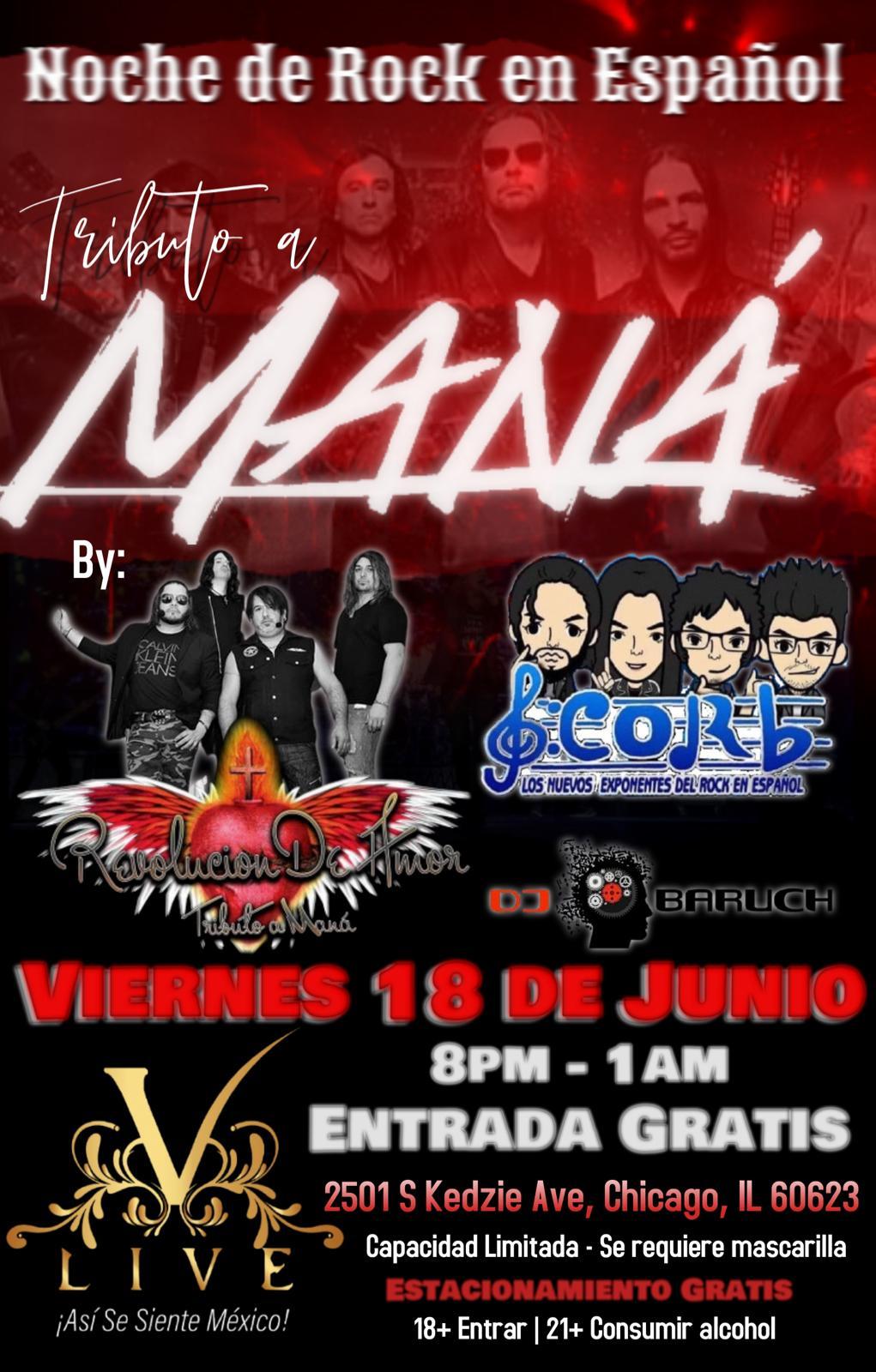 Entrada Gratis RDA Tributo A Mana en Vivo junto a Los Corbs de Chicago - 18  JUN 2021