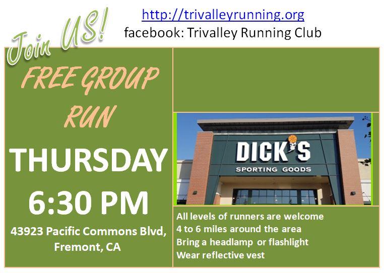 Fremont, CA: Trivalley Running Club Thursday Fun Group Run at Dick's Sporting Goods
