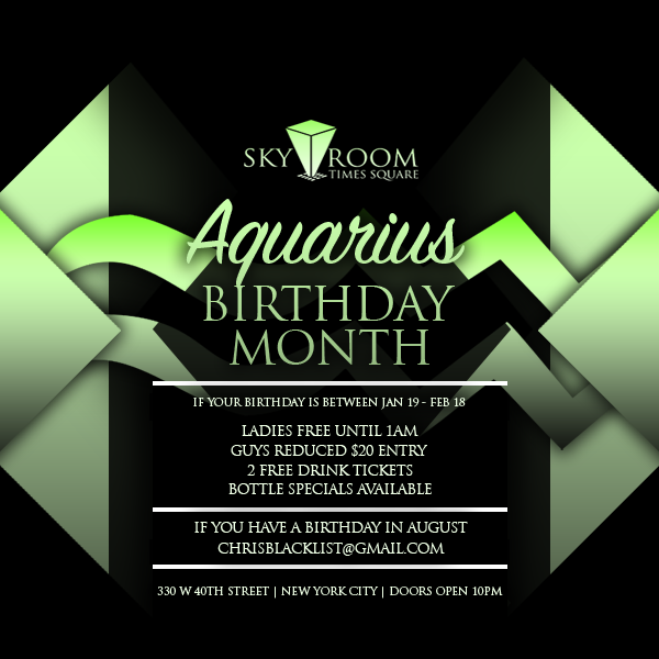 Aquarius BIRTHDAY MONTH SKYROOM ROOFTOP FREE The Fun Singles