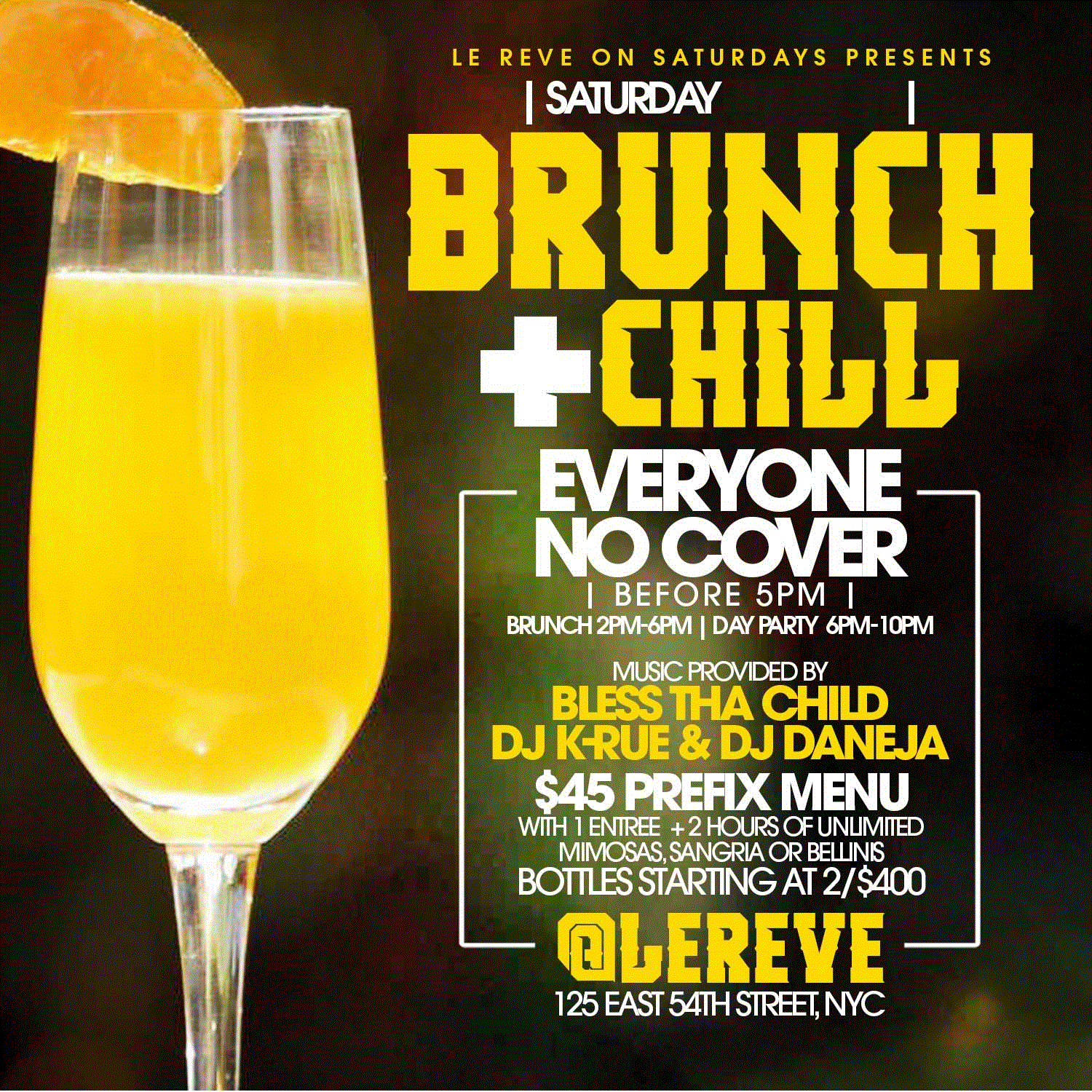 Brunch & Chill, Bottomless Brunch + Day Party + Hookah, Bdays Celebrate Free