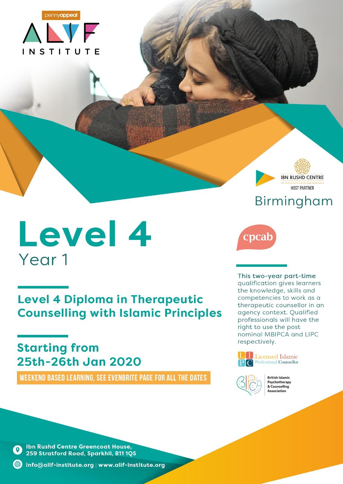 Level 4 Diploma in Therapeutic Counselling (CPCAB) with Islamic Principles -Birmingham