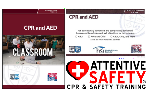 CPR and AED Class, $65, Same day ASHI card.