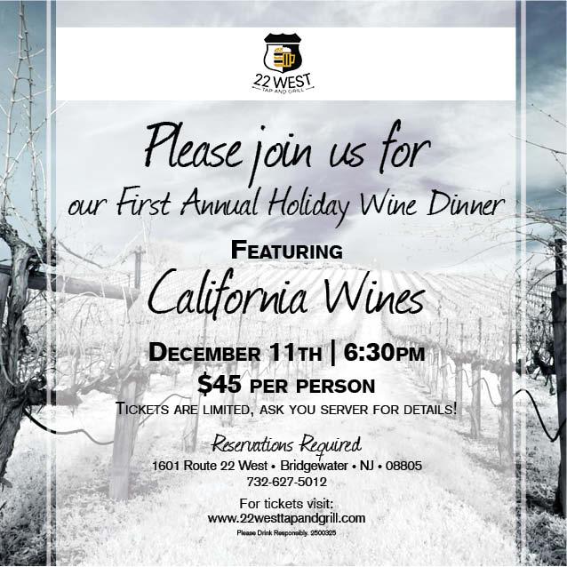 Holiday Wine Dinner Featuring California Wines