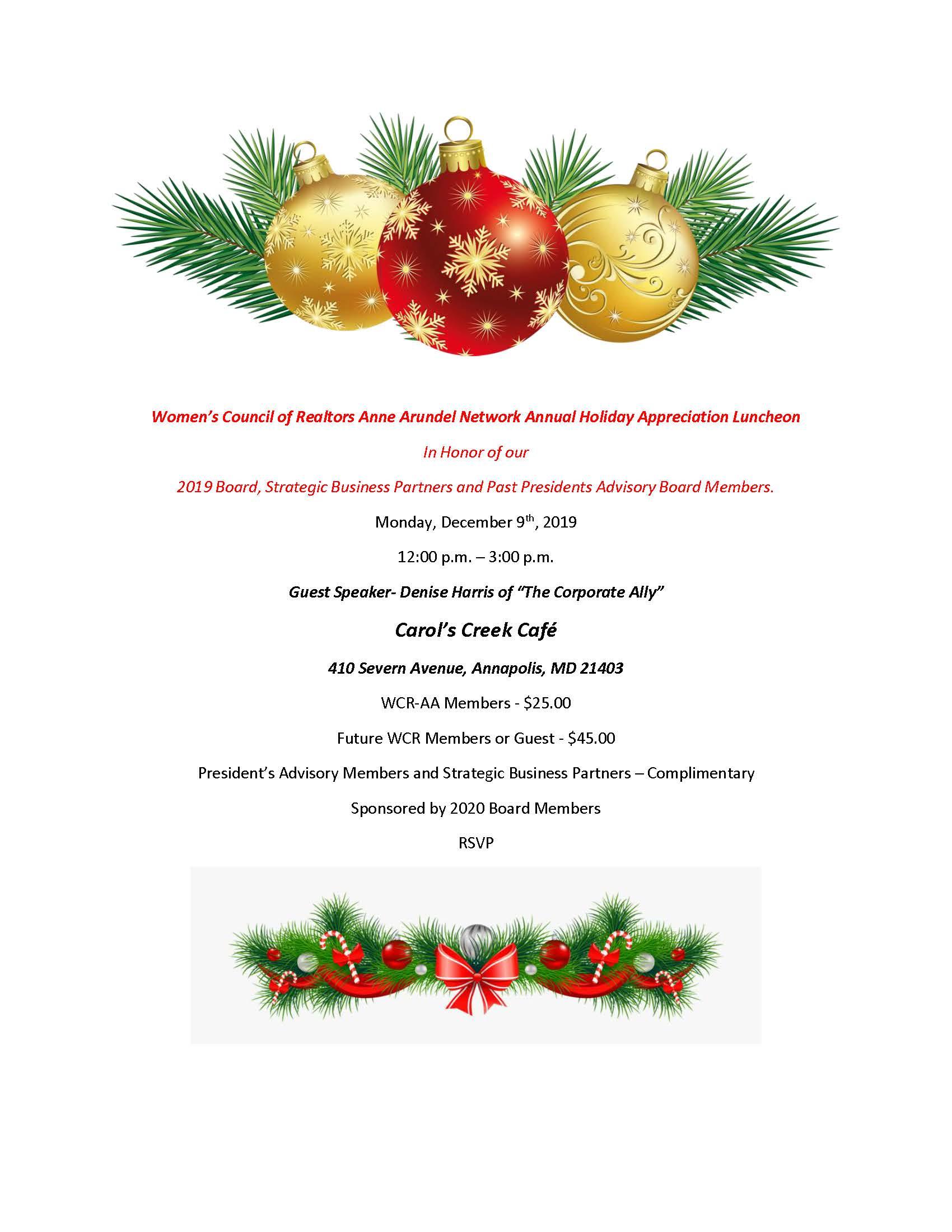 2019 WCR-AA Annual Holiday Luncheon