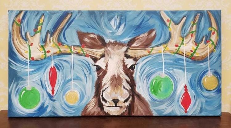 Merry Moose Christmas Painting