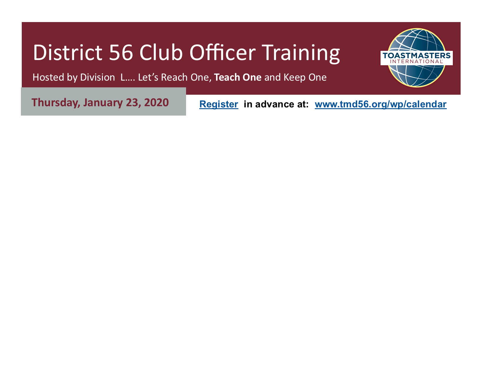 District 56 Division L Club Officer Training -The Woodlands (6pm-8:45pm)