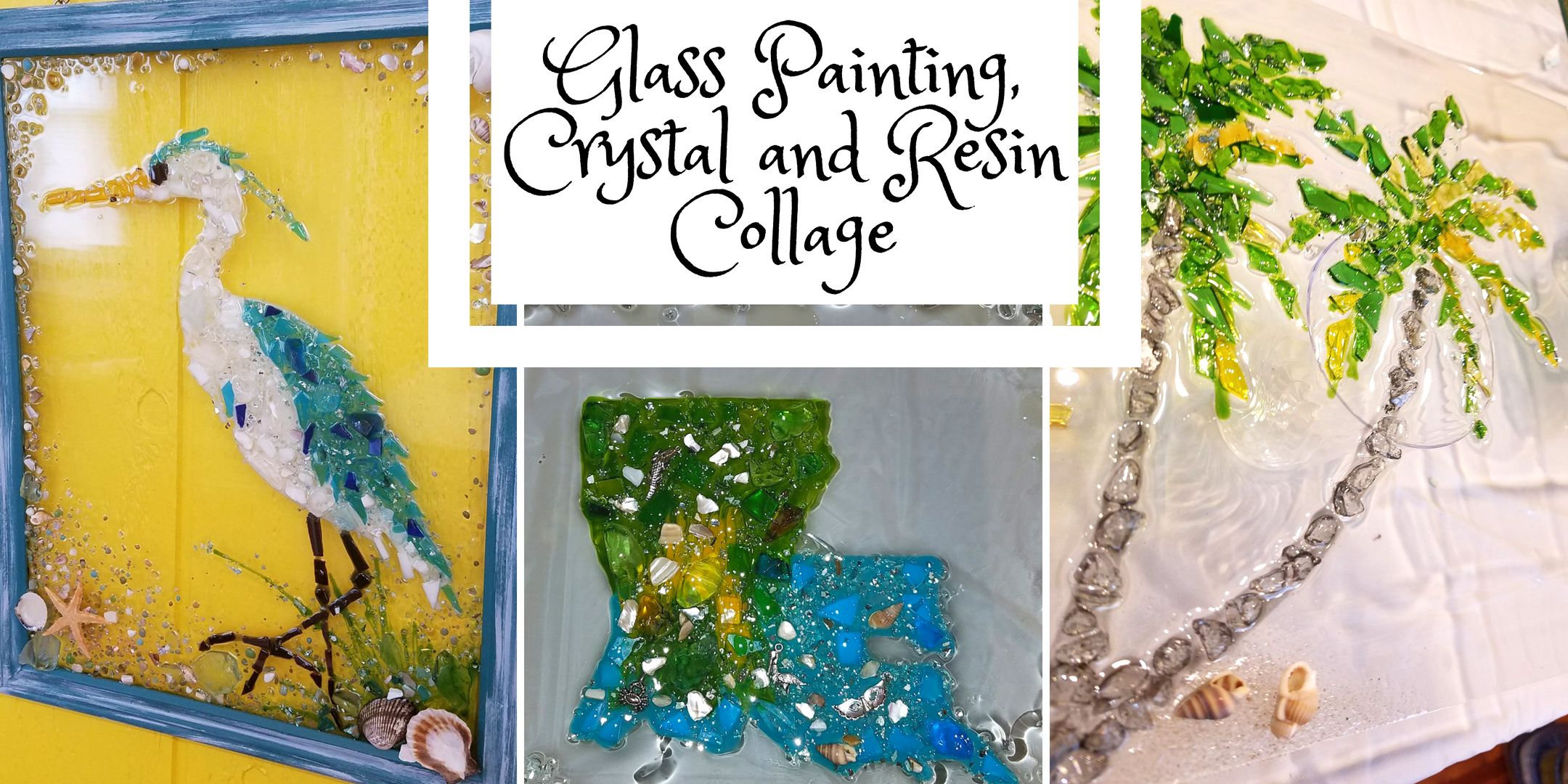 Glass Painting, Crystal and Resin Collage
