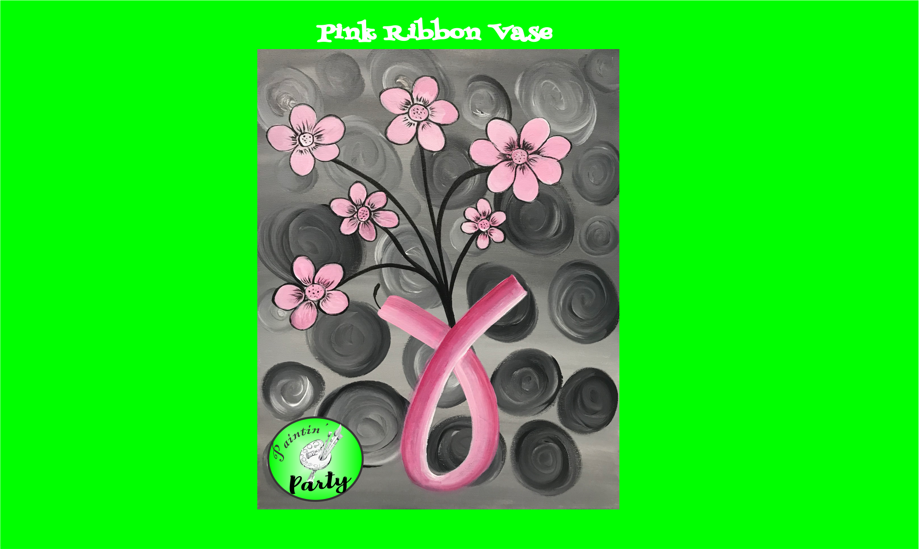 PAINTIN' PARTY with KAT: Pink Ribbon Vase (ACRYLIC PAINTING on CANVAS)