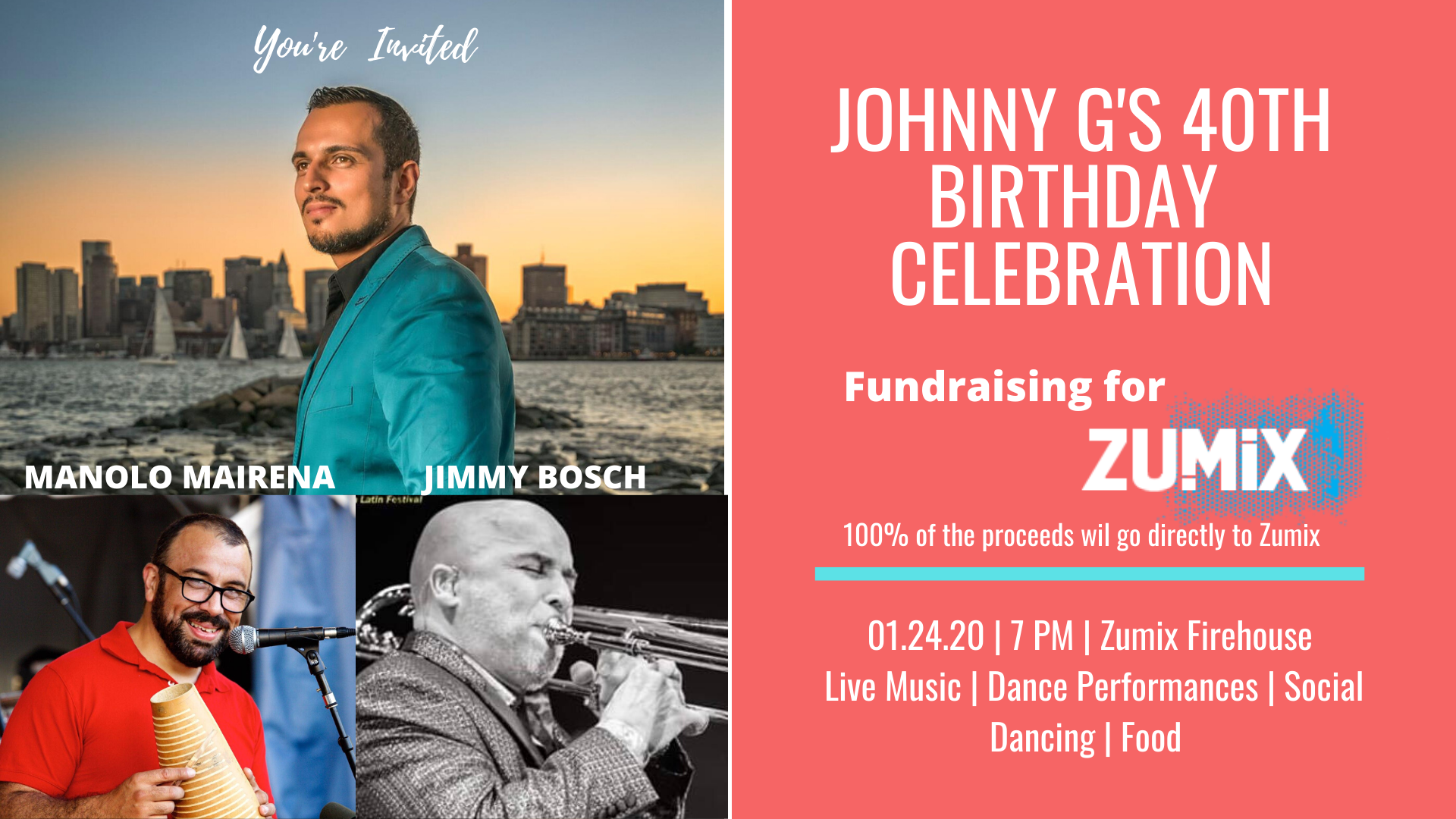 Celebrate Johnny G's 40th Birthday with Manolo Mairena and Special Guest Jimmy Bosch a Fundraiser for Zumix