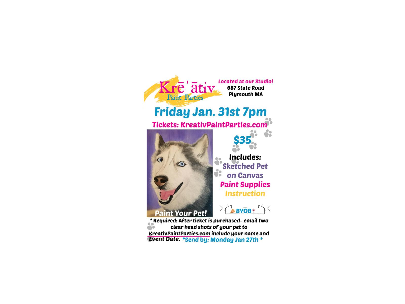 Paint you pet event - Kreativ Studio- Friday January 31st at 7pm 