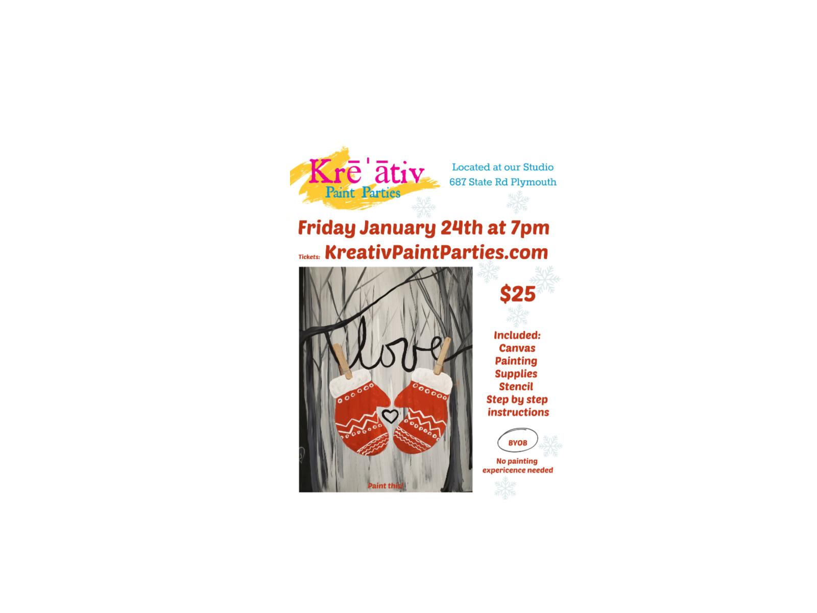 Love mittens paint party- Friday Jan. 24th at 7pm - Kreativ Studio 