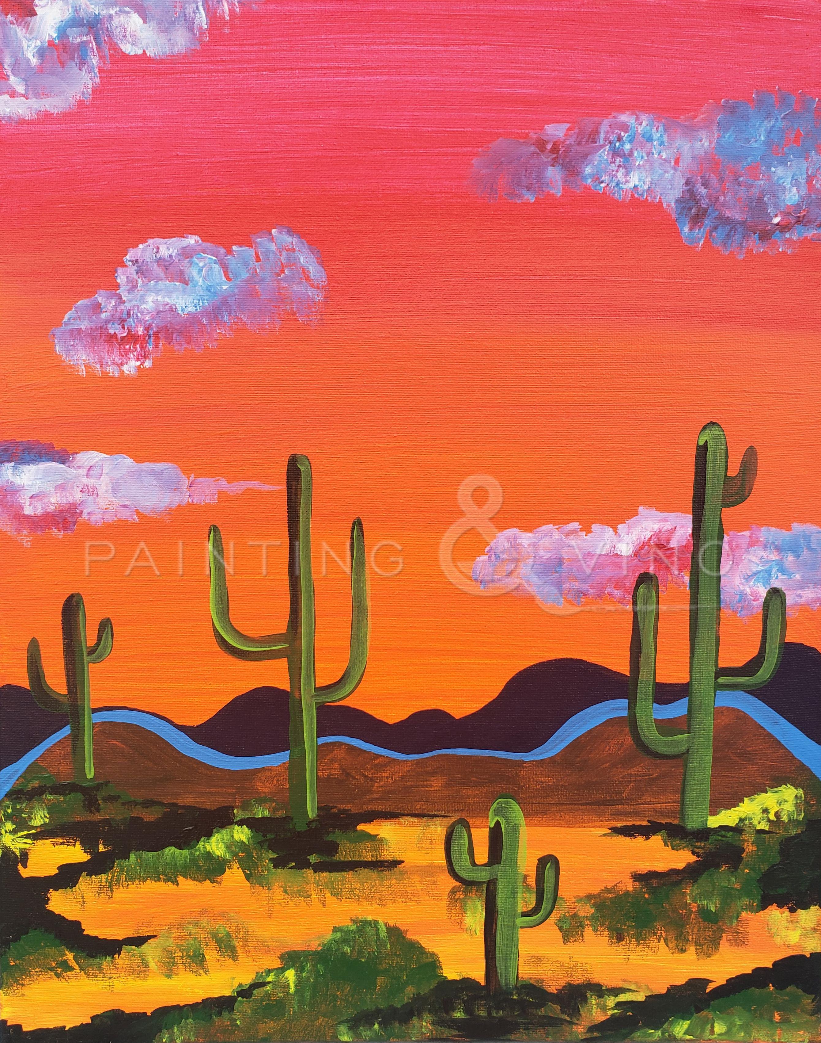 Fun Paint Night creating a beautiful Desert Landscape