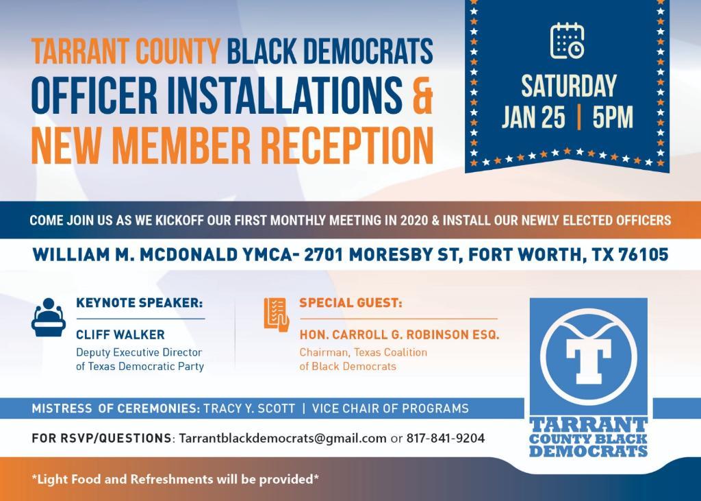 Tarrant County Black Democrats Officer Installation & New Member Reception