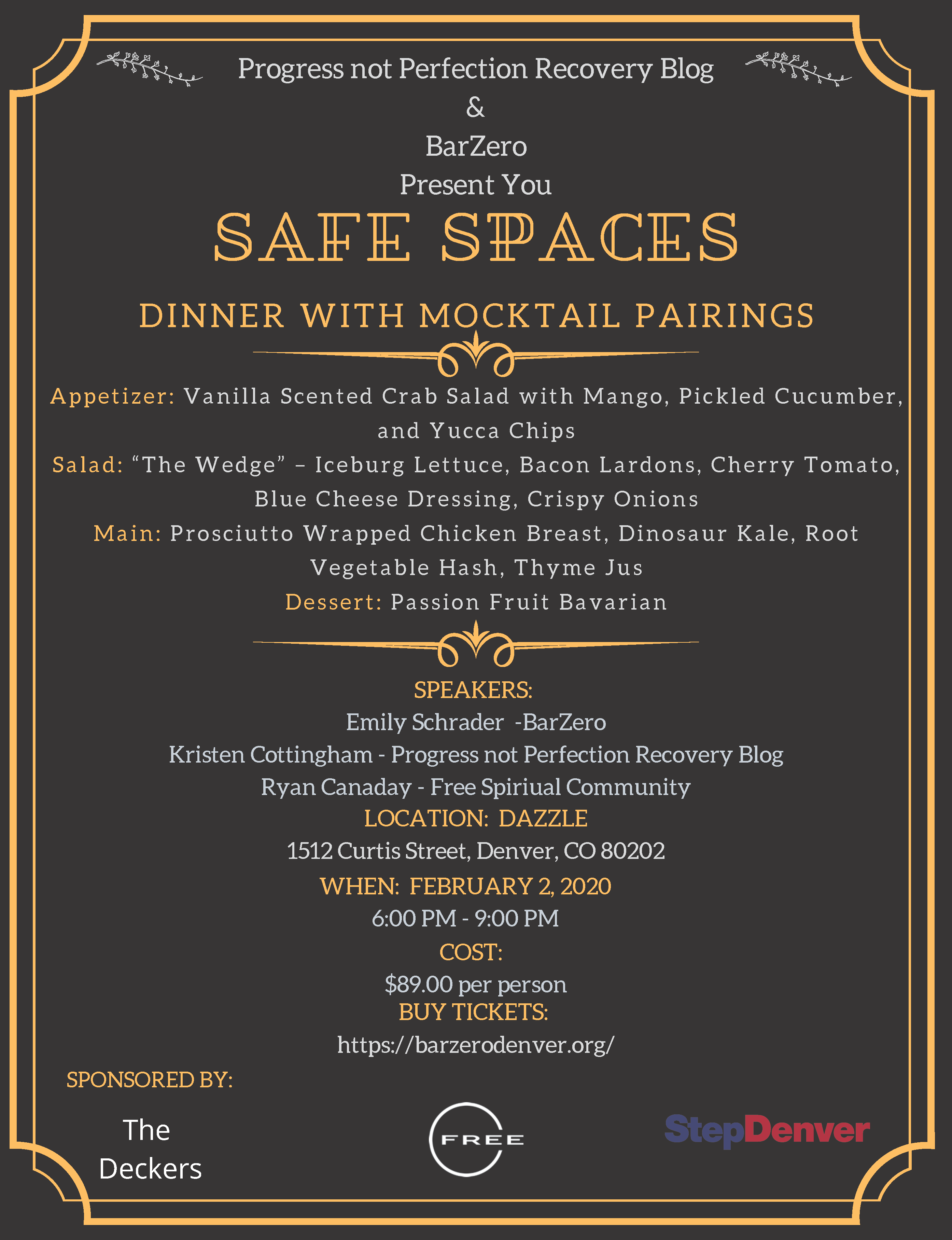 Safe Spaces Dinner with Mocktail Pairings