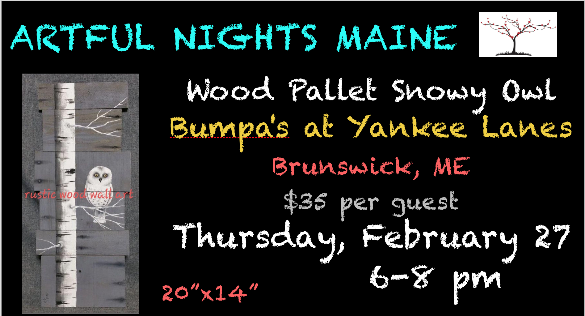 Wood Pallet Snowy Owl at Bumpa's at Yankee Lanes