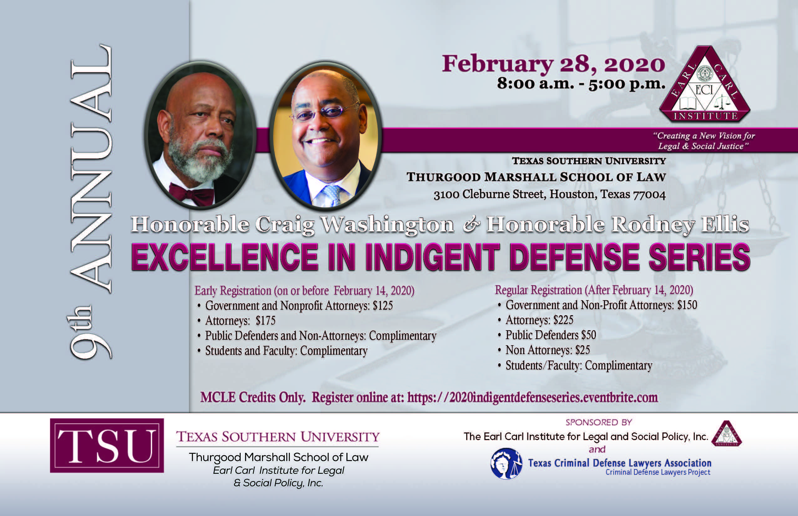 9th Annual Hon. Craig Washington & Harris County Commissioner Rodney Ellis Excellence in Indigent Defense Series