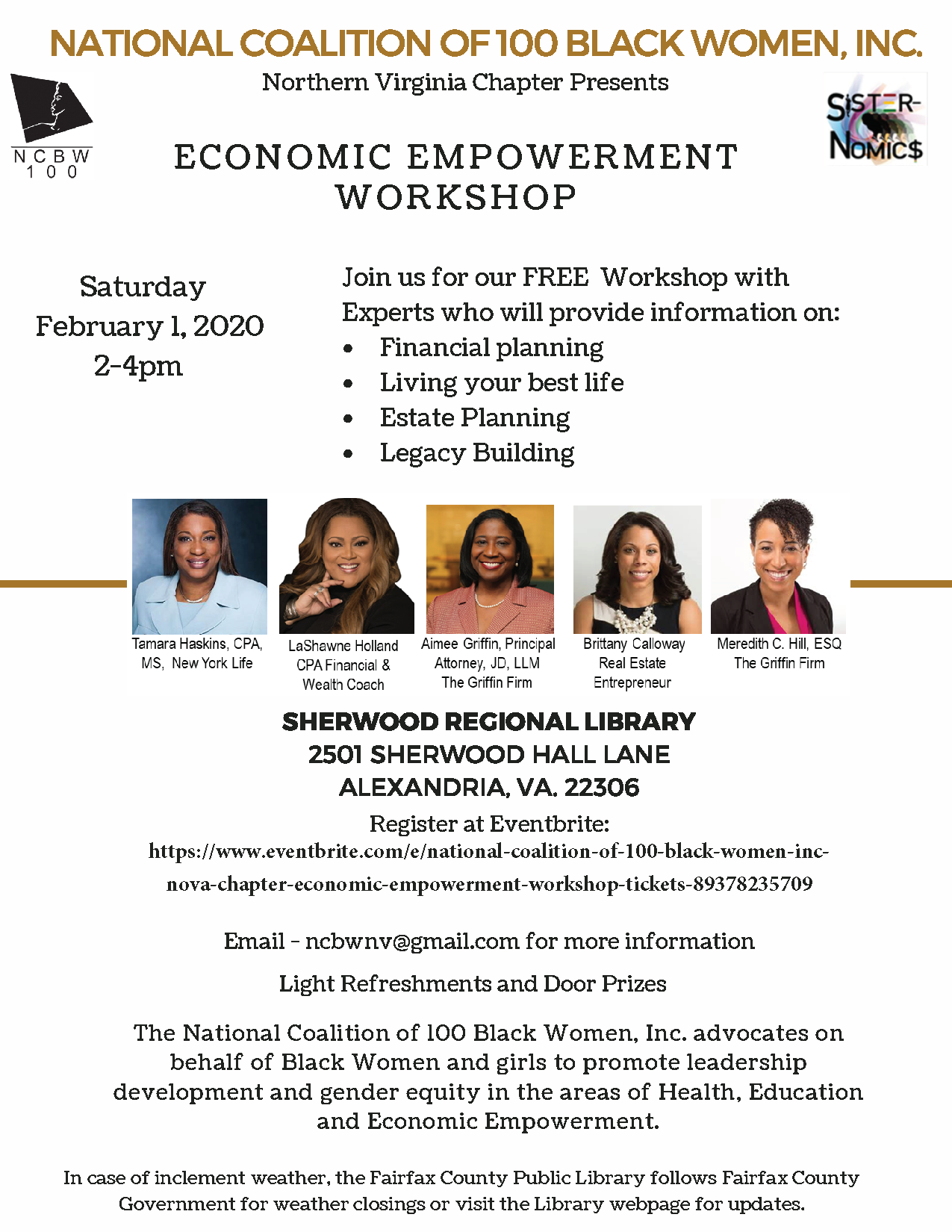 National Coalition of 100 Black Women, Inc., NOVA Chapter Economic Empowerment Workshop