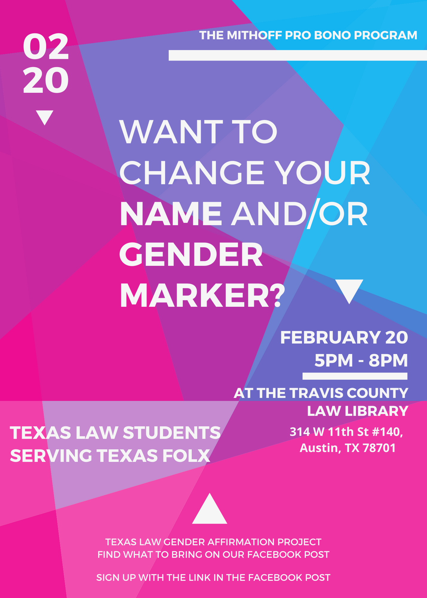 Gender Affirmation Project Clinic 2/20 Travis County Law Library