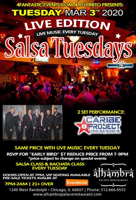 Live Edition Salsa Tuesday – Live Band “Caribe Project” on Stage!