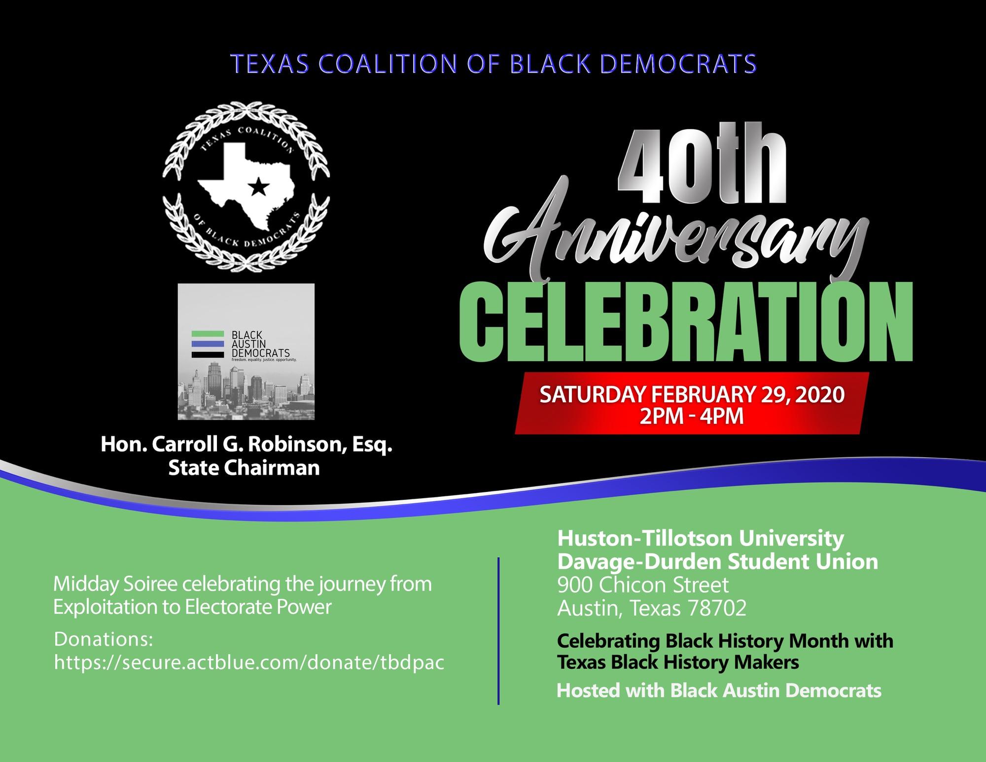 40TH ANNIVERSARY TEXAS COALITION OF BLACK DEMOCRATS - Midday Soirée celebrating the journey from Exploitation to Electorate Power