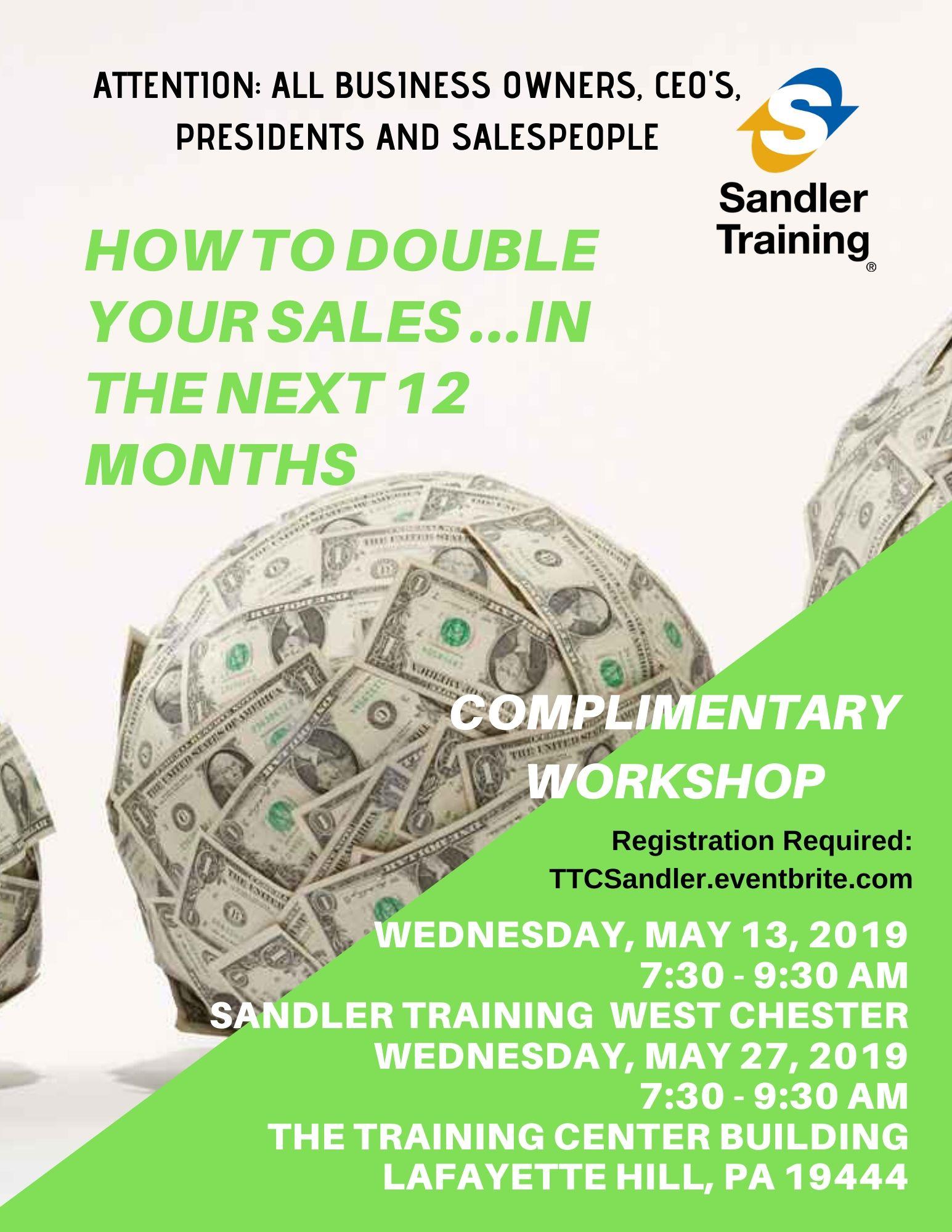 How To Double Your Sales In The Next 12 Months- May 27 In Lafayette Hill