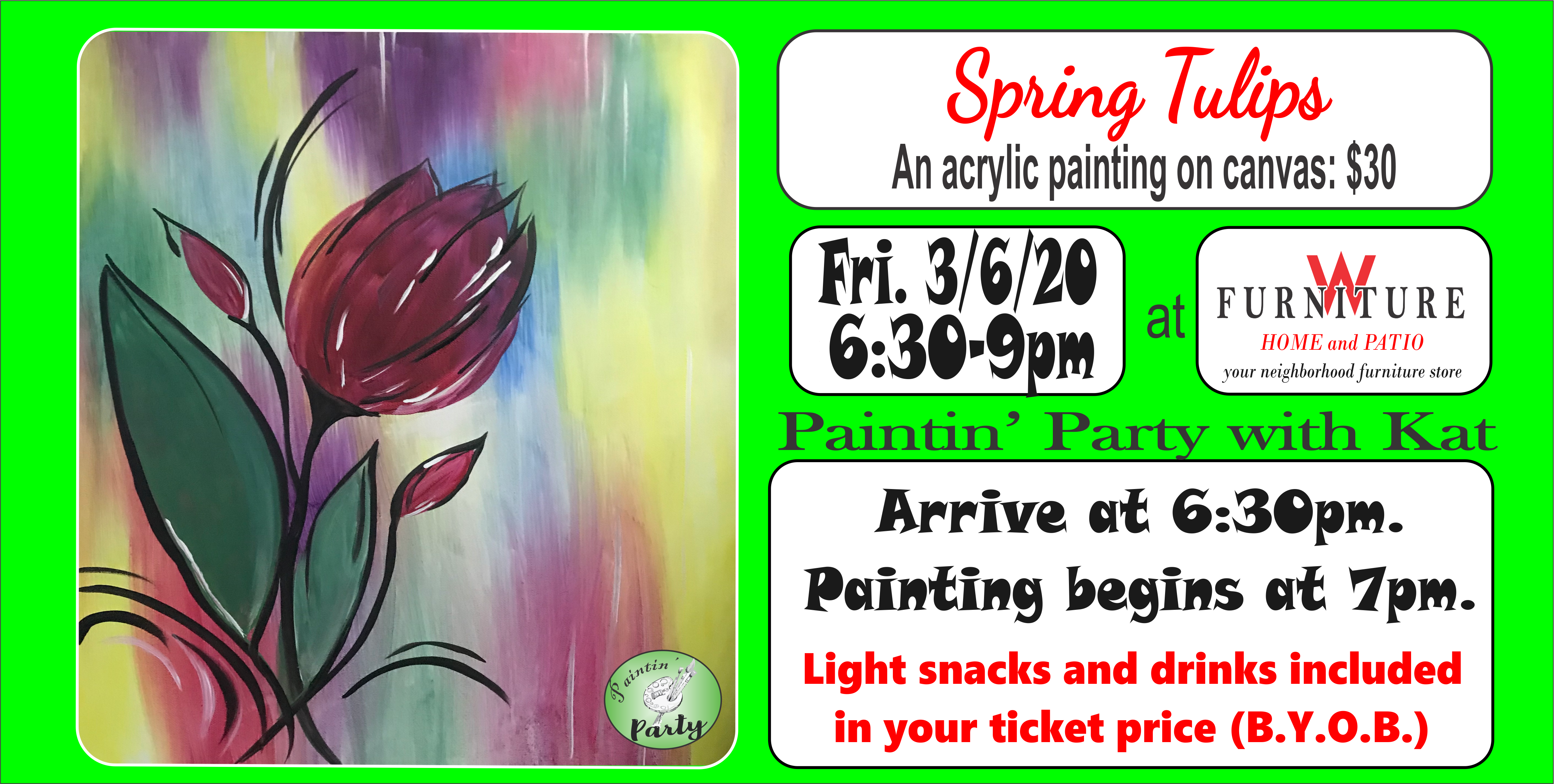 PAINTIN' PARTY with KAT: Spring Tulips (ACRYLIC PAINTING on CANVAS)