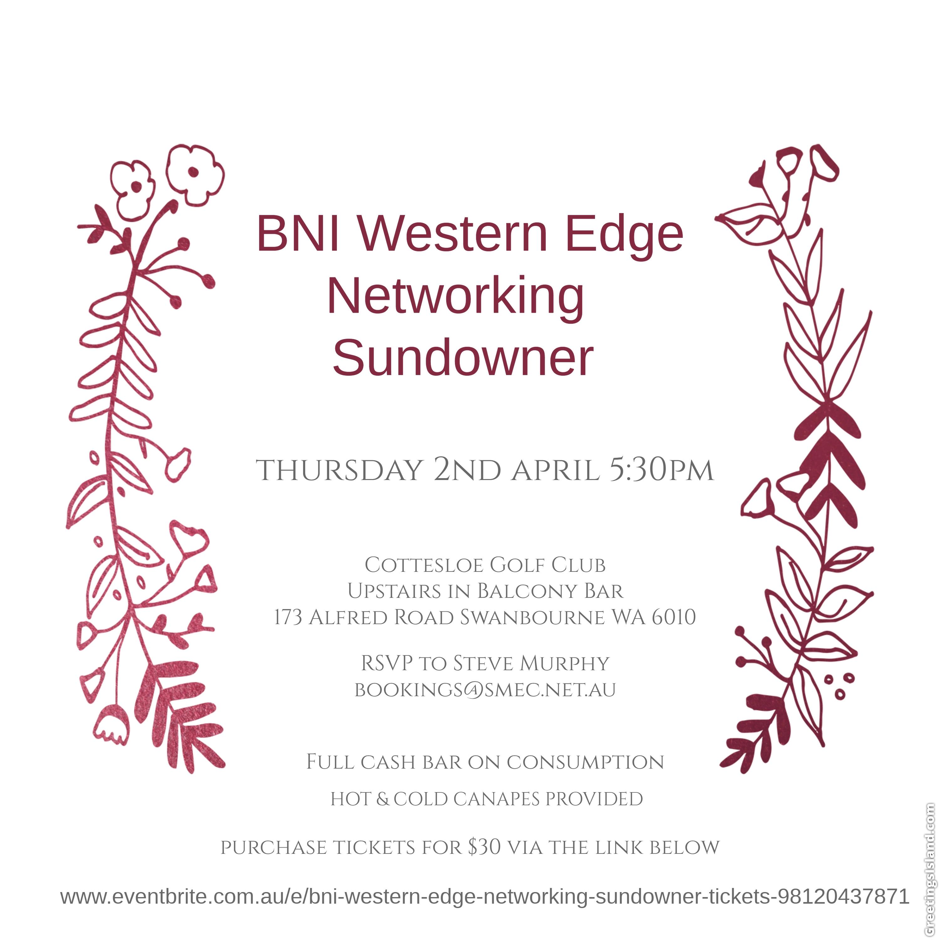 BNI Western Edge Networking Sundowner (POSTPONED DUE TO COVID-19)