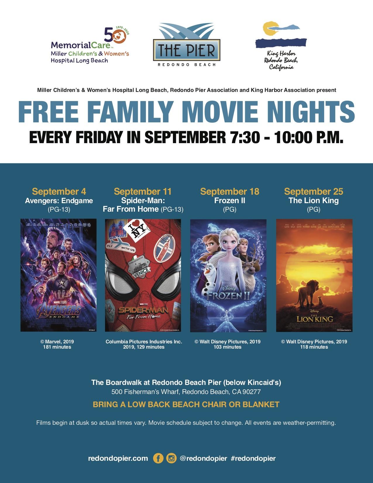 Redondo Beach Pier Free Family Movie Nights Fridays in September